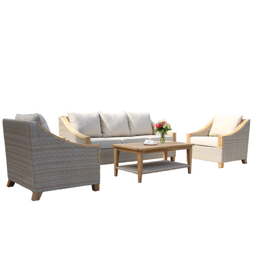 Birch Lane Carlton Piece Rattan Sofa Seating Group With Sunbrella